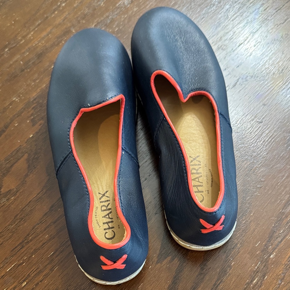 Charix Women's Navy Blue Flats with Red Trim